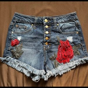 High Waisted nobo Jean Shorts with Rose Embroidery